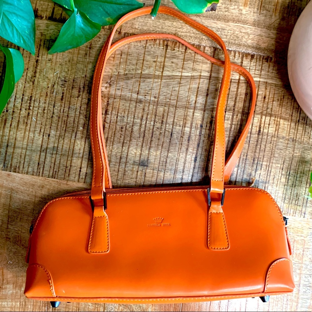 Daniela Moda Vera Pelle Small Italian Leather Purse In Tangerine Orange